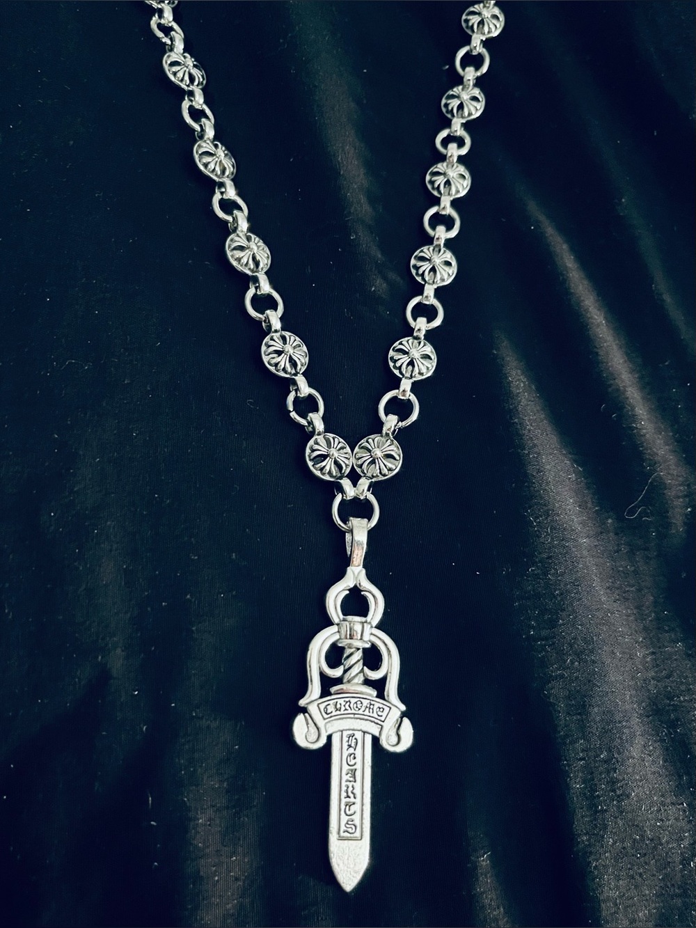 Chrome Hearts Silver Cross Ball Chain 24β + Dagger Pendant Toggle Clasp Closure - Picture 2 of 10